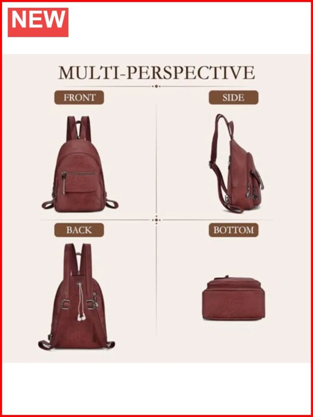Convertible Sling Backpack Purse for Women, Soft Faux Leather, 3-Way Carry,